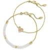 Ari Heart Gold Delicate Chain Bracelet Set Of 2 In Rose Quartz^Kendra Scott New