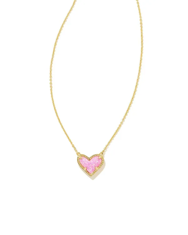 Ari Heart Gold Pendant Necklace In Bubblegum Pink Kyocera Opal^Kendra Scott Cheap