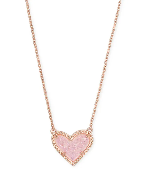 Ari Heart Rose Gold Pendant Necklace In Light Pink Drusy^Kendra Scott Cheap