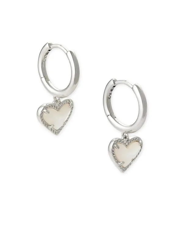 Ari Heart Silver Huggie Earrings In Ivory Mother-Of-Pearl^Kendra Scott Outlet