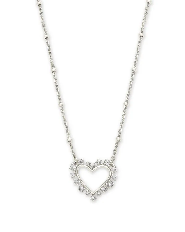 Ari Heart Silver Pendant Necklace In White Crystal^Kendra Scott Discount