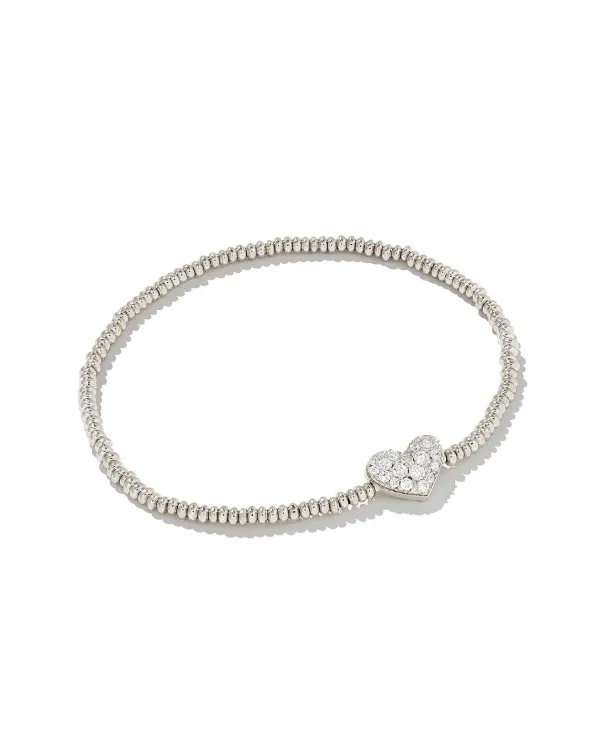 Ari Silver Pave Heart Stretch Bracelet In White Crystal^Kendra Scott Discount