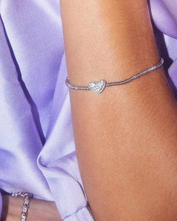 Ari Silver Pave Heart Stretch Bracelet In White Crystal^Kendra Scott Discount