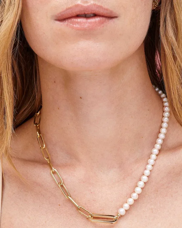 Ashton Gold Half Chain Necklace In White Pearl^Kendra Scott Outlet