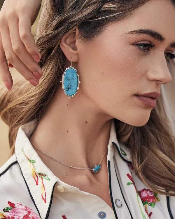Baroque Elisa Vintage Silver Pendant Necklace In Variegated Dark Teal Magnesite^Kendra Scott Cheap