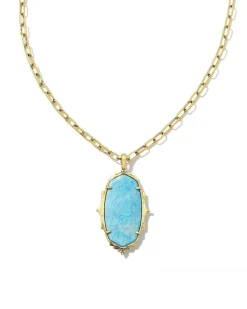 Baroque Ella Vintage Gold Long Pendant Necklace In Variegated Dark Teal Magnesite^Kendra Scott New