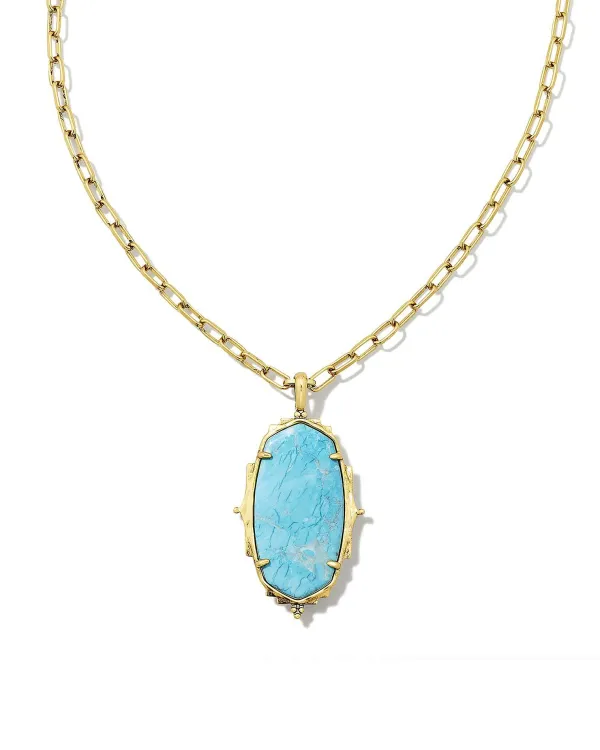 Baroque Ella Vintage Gold Long Pendant Necklace In Variegated Dark Teal Magnesite^Kendra Scott New