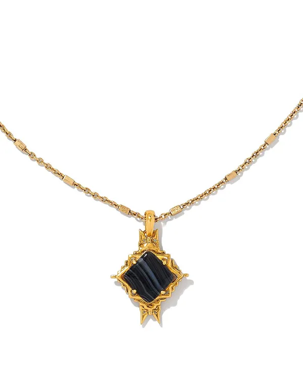 Cass Vintage Gold Long Pendant Necklace In Black Banded Agate^Kendra Scott Store
