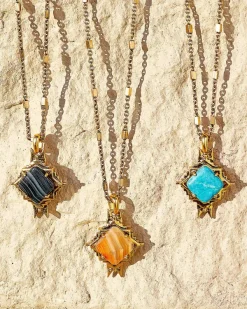 Cass Vintage Gold Long Pendant Necklace In Black Banded Agate^Kendra Scott Store