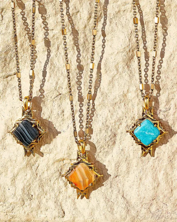 Cass Vintage Gold Long Pendant Necklace In Black Banded Agate^Kendra Scott Store