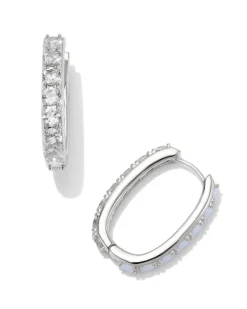 Chandler Silver Hoop Earrings In White Opalite Mix^Kendra Scott Best Sale