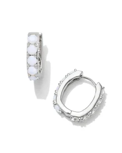 Chandler Silver Huggie Earrings In White Opalite Mix^Kendra Scott Online