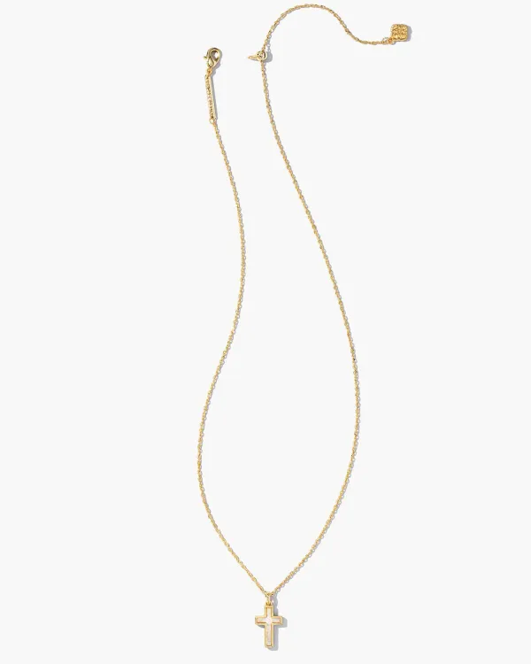Cross Gold Pendant Necklace In White Kyocera Opal^Kendra Scott Fashion
