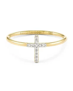 Cross 14K Yellow Gold Band Ring In White Diamond^Kendra Scott Online