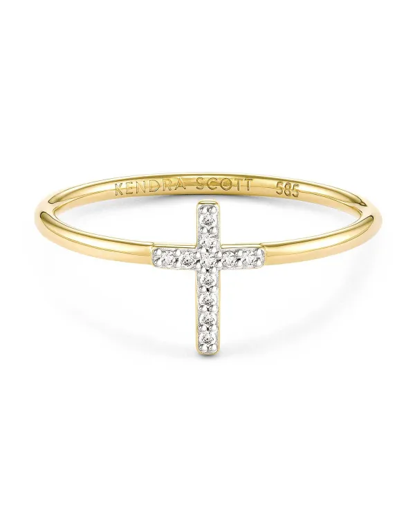 Cross 14K Yellow Gold Band Ring In White Diamond^Kendra Scott Online