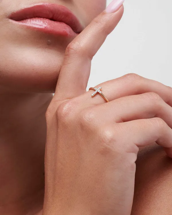 Cross 14K Yellow Gold Band Ring In White Diamond^Kendra Scott Online