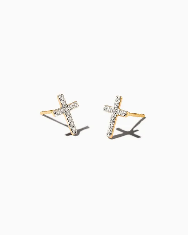 Cross 14K Yellow Gold Medium Stud Earrings In White Diamond^Kendra Scott Clearance