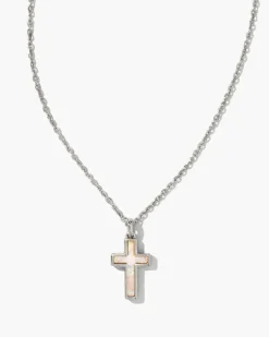 Cross Silver Pendant Necklace In White Kyocera Opal^Kendra Scott Flash Sale