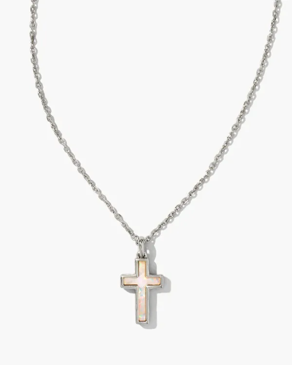 Cross Silver Pendant Necklace In White Kyocera Opal^Kendra Scott Flash Sale