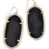 Danielle Gold Drop Earrings In Black Opaque Glass^Kendra Scott New