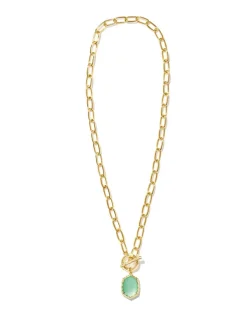 Daphne Convertible Gold Link And Chain Necklace In Light Green Mother-Of-Pearl^Kendra Scott New