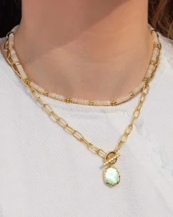 Daphne Convertible Gold Link And Chain Necklace In Light Green Mother-Of-Pearl^Kendra Scott New