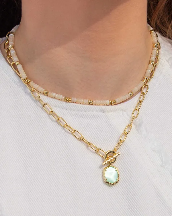 Daphne Convertible Gold Link And Chain Necklace In Light Green Mother-Of-Pearl^Kendra Scott New