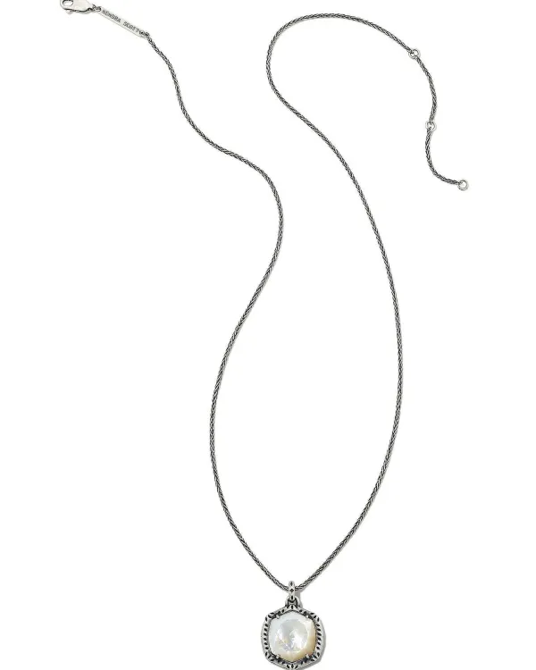 Davis Oxidized Sterling Silver Etch Frame Short Pendant Necklace In Ivory Mother-Of-Pearl^Kendra Scott Fashion