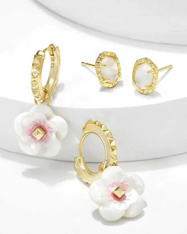 Deliah Gold Huggie And Stud Earring Set Of 2 In Iridescent Pink White Mix^Kendra Scott Shop