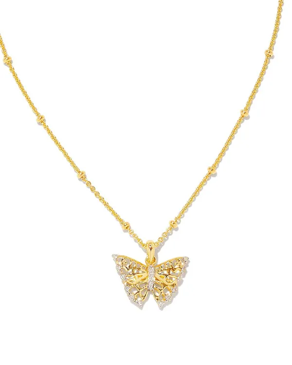 Delicate Butterfly 18K Gold Vermeil Pendant Necklace In White Sapphire^Kendra Scott Online