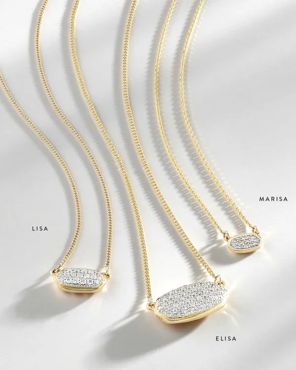 Elisa Pendant Necklace In Pave Diamond And 14K Yellow Gold^Kendra Scott Sale