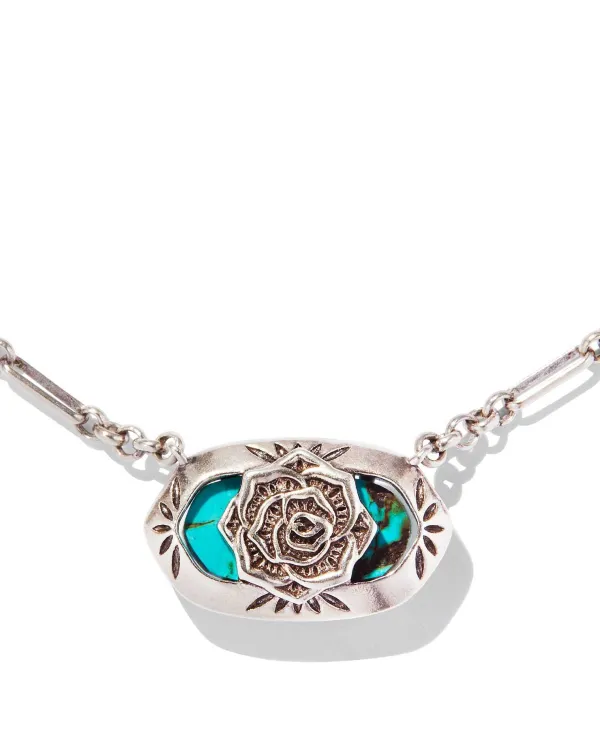 Elisa Vintage Silver Etch Frame Short Pendant Necklace In Variegated Turquoise Magnesite^Kendra Scott Clearance