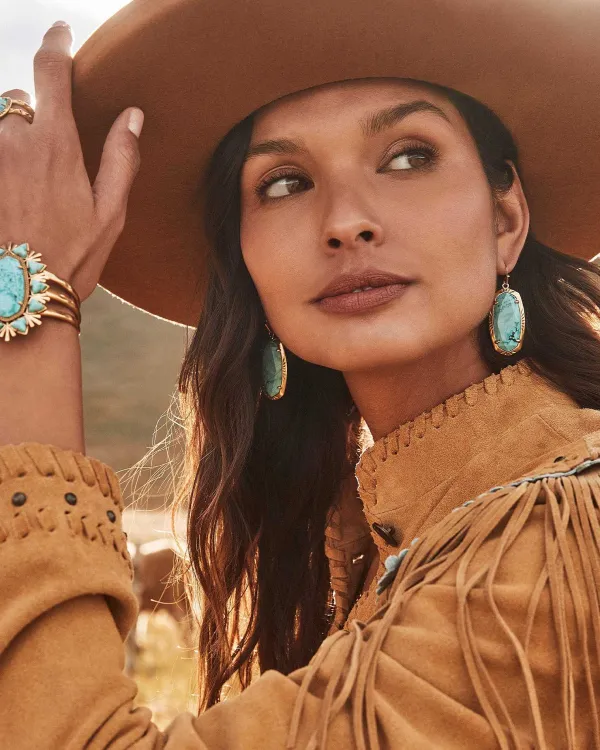 Elle Vintage Gold Etch Frame Drop Earrings In Variegated Turquoise Magnesite^Kendra Scott Store