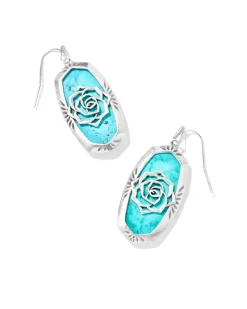 Elle Vintage Silver Etch Frame Drop Earrings In Variegated Turquoise Magnesite^Kendra Scott Clearance