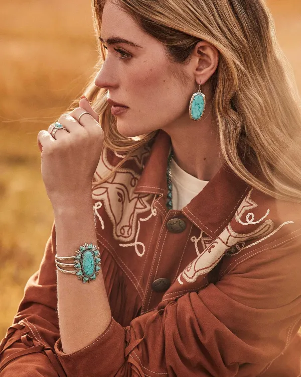 Elle Vintage Silver Etch Frame Drop Earrings In Variegated Turquoise Magnesite^Kendra Scott Clearance