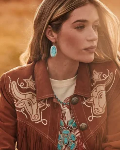 Elle Vintage Silver Etch Frame Drop Earrings In Variegated Turquoise Magnesite^Kendra Scott Clearance