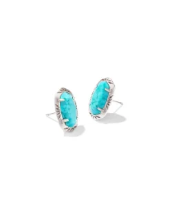 Ellie Vintage Silver Etch Frame Stud Earrings In Variegated Turquoise Magnesite^Kendra Scott Online