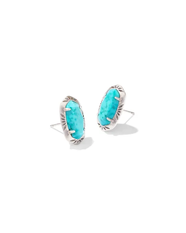 Ellie Vintage Silver Etch Frame Stud Earrings In Variegated Turquoise Magnesite^Kendra Scott Online