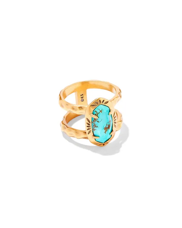 Elyse Vintage Gold Etch Frame Band Ring In Bronze Veined Turquoise Magnesite Red Oyster^Kendra Scott Cheap