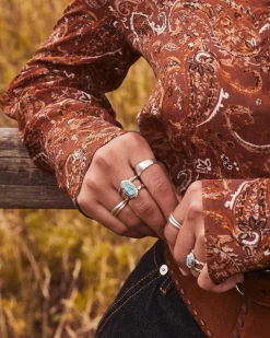 Elyse Vintage Silver Etch Frame Band Ring In Variegated Turquoise Magnesite^Kendra Scott Outlet