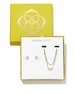 Emilie Gold Multi Strand Necklace & Stud Gift Set In Iridescent Drusy^Kendra Scott New