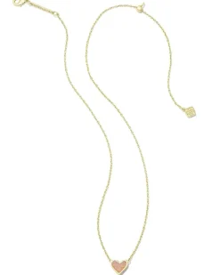 Framed Ari Heart Gold Short Pendant Necklace In Light Pink Drusy^Kendra Scott New