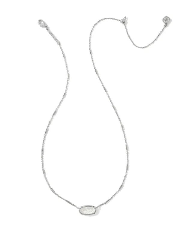 Framed Silver Elisa Pendant Necklace In White Iridescent Glitter Glass^Kendra Scott Clearance