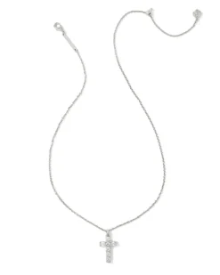 Gracie Silver Cross Short Pendant Necklace In White Crystal^Kendra Scott Outlet