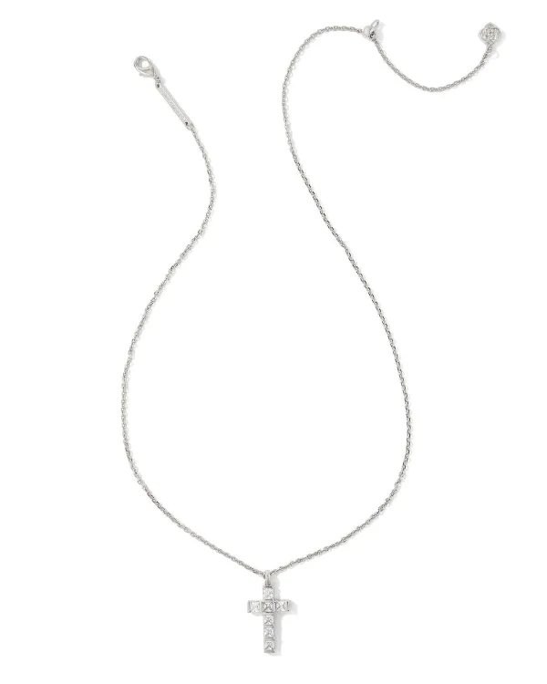 Gracie Silver Cross Short Pendant Necklace In White Crystal^Kendra Scott Outlet