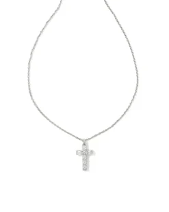 Gracie Silver Cross Short Pendant Necklace In White Crystal^Kendra Scott Outlet