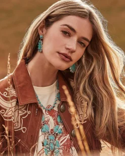 Havana Vintage Silver Statement Earrings In Variegated Turquoise Magnesite^Kendra Scott Clearance