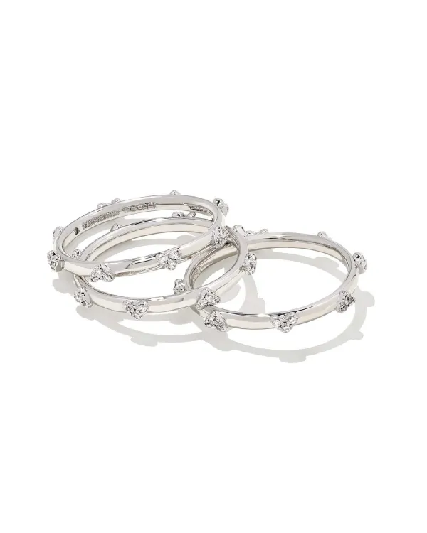 Haven Silver Crystal Heart Rings Set Of 3 In White Crystal^Kendra Scott Flash Sale