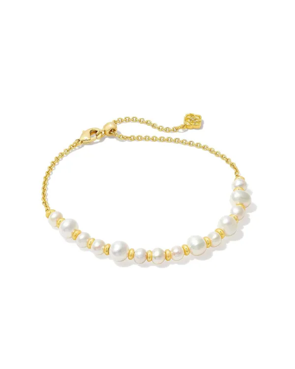 Jovie Gold Beaded Delicate Chain Bracelet In White Pearl^Kendra Scott Cheap