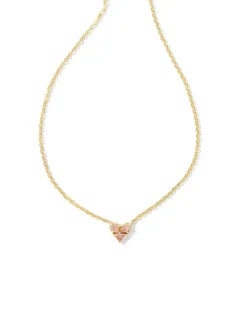 Katy Gold Heart Short Pendant Necklace In Pink Glass^Kendra Scott Clearance